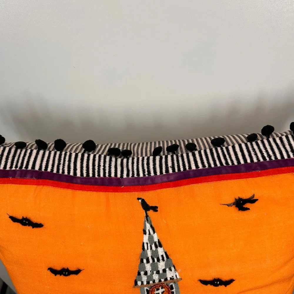 MacKenzie-Childs Patience Brewster Spooky House Pillow 20x20 Orange Halloween